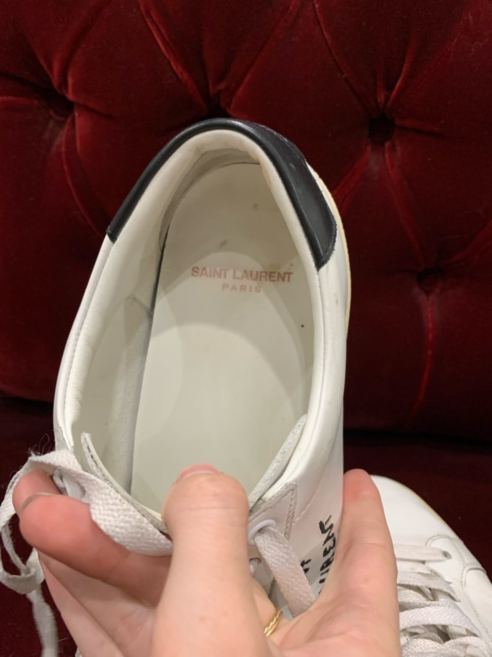 Saint Laurent White Leather Low-Top Sneakers with Black Heel - Picture 8 of 8